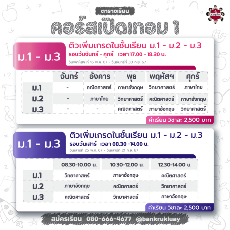 คอร์สเปิดเทอม 1 ติวเพิ่มเกรด