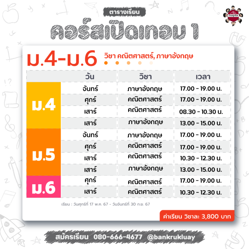 คอร์สเปิดเทอม 1 ติวเพิ่มเกรด